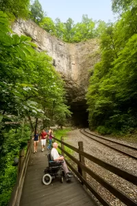 The limestone tunnel in Natural Tunnel State Park is more than 850 feet long and 10 stories high.