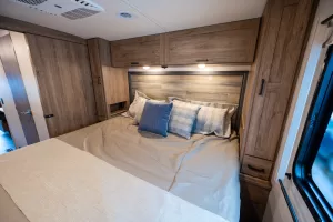 The motorhome sleeps five, including the king-size bed in the rear bedroom.