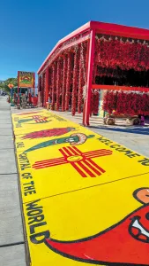 Downtown businesses in Hatch, New Mexico, celebrate the chile pepper, including the Hatch Chili Market.