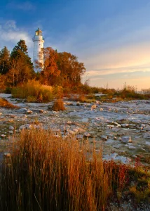 The county’s historic lighthouses include a beacon on Cana Island. 