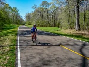A paved bike path along Mississippi’s Natchez Trace is closed to commercial traffic.