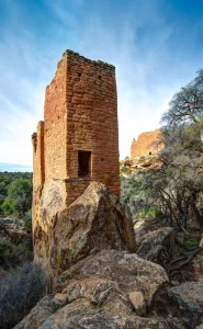 This ancient tower, part of the Holly Group at Hovenweep National Monument, stands in Keeley Canyon.