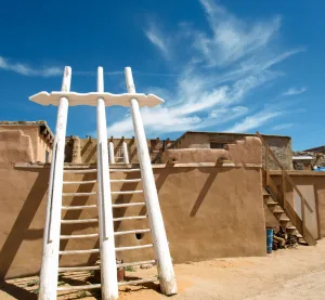 Many homes atop the mesa at Acoma Pueblo — also called Sky City — have ladders with which to access the upper floors.