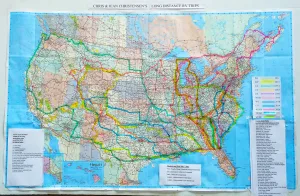 Jean and Chris document their previous motorhome travels on this color-coded multiyear map. Chris utilizes other maps to plan their upcoming excursions.