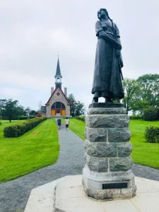 Near the Memorial Church at Grand-Pré stands a statue of Evangeline, heroine of Longfellow’s epic poem.