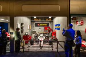  The museum’s Gasoline Alley Gallery occupies seven garages and focuses on multiple eras of speedway history. 