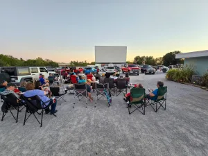 Travelers participating in Fantasy RV’s 2024 “Route 66” caravan watched a movie at the 66 Drive-In Theatre in Carthage, Missouri.