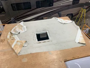 Once fixture have been removed and putty and sealants have been scraped, the rubber membrane itself can be taken off.