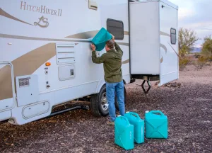 One boondocking tip is to carry extra jugs of water to fill the fresh-water tank.