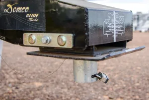 The authors lock their fifth-wheel hitch when they leave the vehicle, to prevent someone from hooking up to it and towing it away.