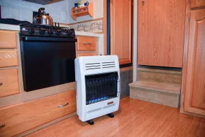 A vent-free propane heater can be handy when boondocking during cold weather.