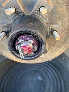 Taking off the wheels exposes the bearing caps; remove them to uncover the bearings. 